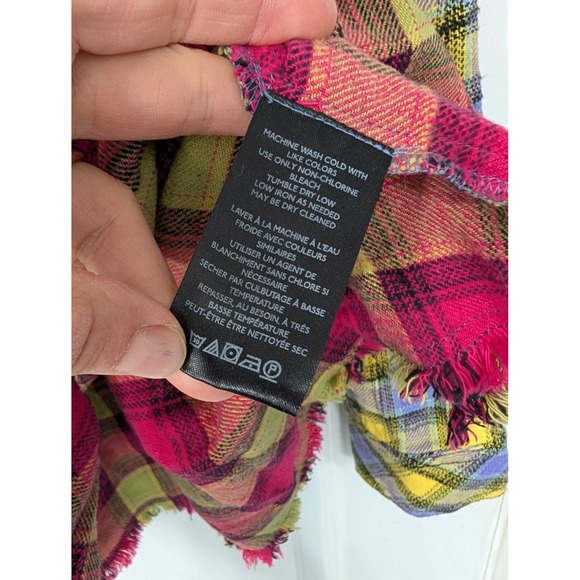 BDG Urban Outfitters Pink Combo Plaid Flannel Shirt Distressed Fringe‎ Small NWT - Picture 5 of 7